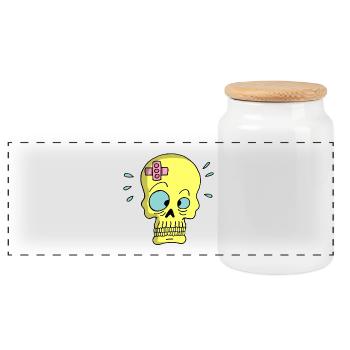Skull and sticking plaster - Panoramic Cookie Jar with Wooden Lid - white - Front