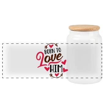 love - Panoramic Cookie Jar with Wooden Lid - white - Front
