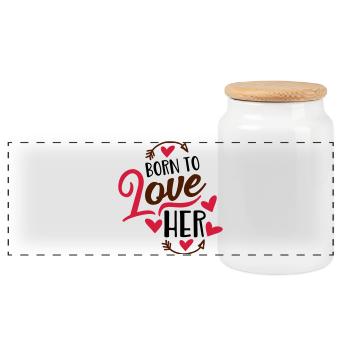 love - Panoramic Cookie Jar with Wooden Lid - white - Front