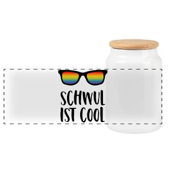 Schwul ist cool - Panorama Keksdose mit Holzdeckel - Weiß - Vorne