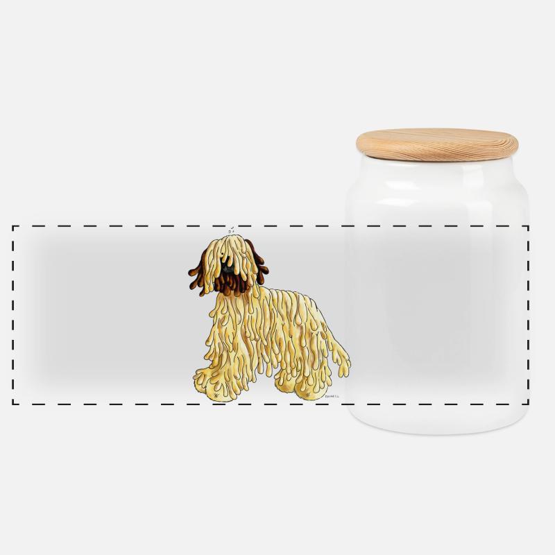 Berger de Bri - Briard - Chien - Boîte à biscuits avec couvercle en bois - blanc