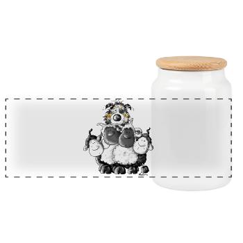 Australian Shepherd and sheep - Dog - Panoramic Cookie Jar with Wooden Lid - white - Front