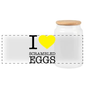 I LOVE SCRAMBLED EGGS Rührei - Panorama Keksdose mit Holzdeckel - Weiß - Vorne