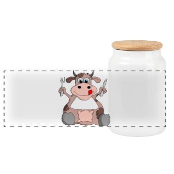 Vache potelée a faim - Boîte à biscuits avec couvercle en bois - blanc - Devant