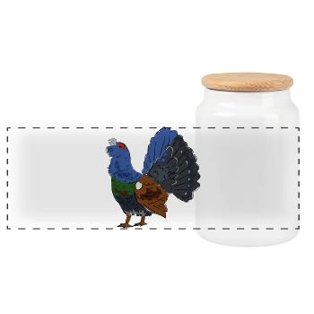 Coloured capercaillie with colourful plumage - Panoramic Cookie Jar with Wooden Lid - white - Front