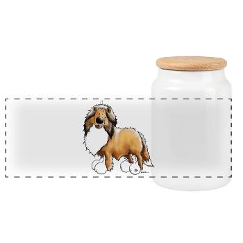 Collie Rough - Chien - Boîte à biscuits avec couvercle en bois - blanc - Devant