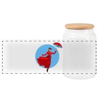 Rote Dame mit Regenschirm-Twist - Panorama Keksdose mit Holzdeckel - Weiß - Vorne