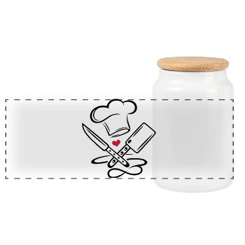 Kochen Kochmütze Chefkoch Messer Infinity Symbol - Panorama Keksdose mit Holzdeckel - Weiß - Vorne