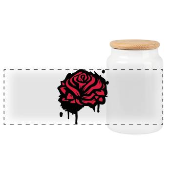 Abstrakte Rote Rose Minimalistische Floral Grafik - Panorama Keksdose mit Holzdeckel - Weiß - Vorne