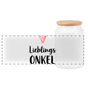 Lieblings Onkel Herz Geschenk Geburtstag - Panorama Keksdose mit Holzdeckel - Weiß - Vorne