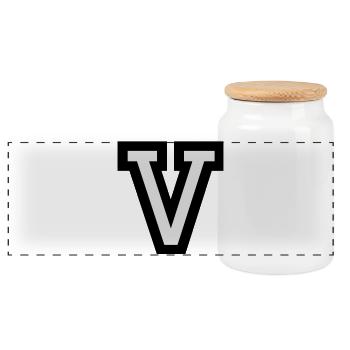 Letter V two-color - Panoramic Cookie Jar with Wooden Lid - white - Front