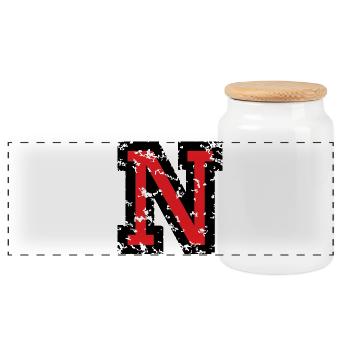N (Vintage Rot) Buchstabe N - Panorama Keksdose mit Holzdeckel - Weiß - Vorne