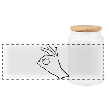 hand - Panoramic Cookie Jar with Wooden Lid - white - Front