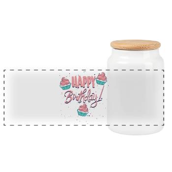 Joyeux anniversaire avec des cupcakes - Boîte à biscuits avec couvercle en bois - blanc - Devant