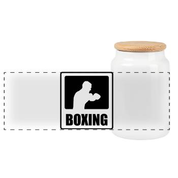 Boxing - Panoramic Cookie Jar with Wooden Lid - white - Front