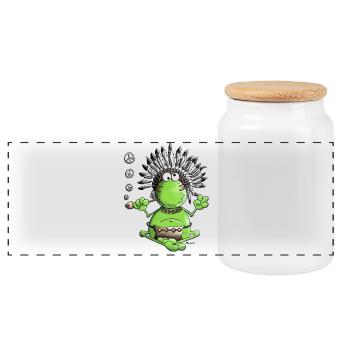 Peace Frosch - Panorama Keksdose mit Holzdeckel - Weiß - Vorne