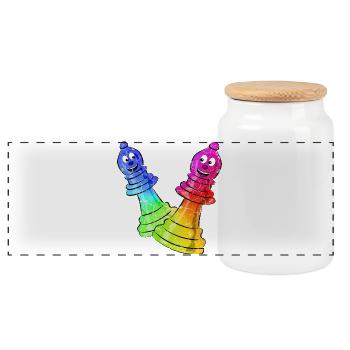 Schach Figuren in Neonfarben - Panorama Keksdose mit Holzdeckel - Weiß - Vorne