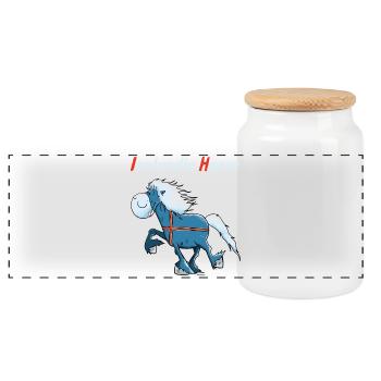 Icelandic horse on tour - Panoramic Cookie Jar with Wooden Lid - white - Front