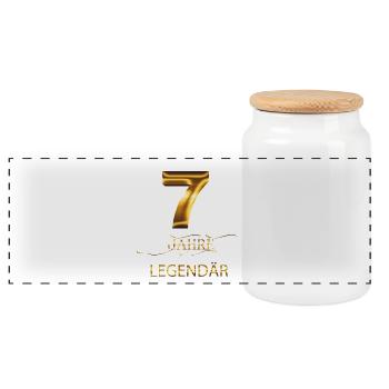 7 Jahre Legendär - Panorama Keksdose mit Holzdeckel - Weiß - Vorne
