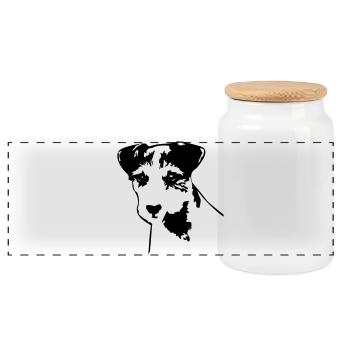 Parson Russell Terrier head - Panoramic Cookie Jar with Wooden Lid - white - Front