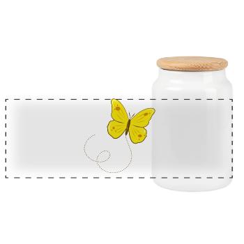 Lemon butterfly butterfly dancing through the air - Panoramic Cookie Jar with Wooden Lid - white - Front
