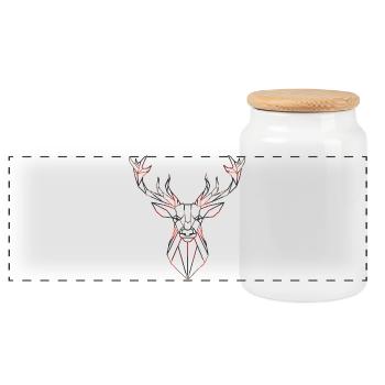 Cerf géométrique avec des accents rouges - Boîte à biscuits avec couvercle en bois - blanc - Devant