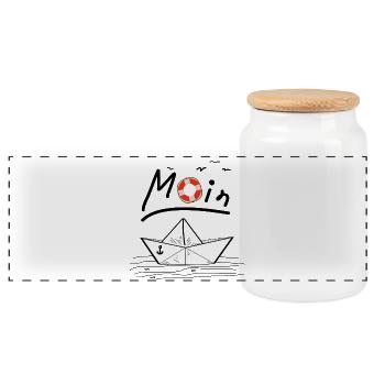 Moin Papierboot Möwe Rettungsring Fisch Nord Anker - Panorama Keksdose mit Holzdeckel - Weiß - Vorne