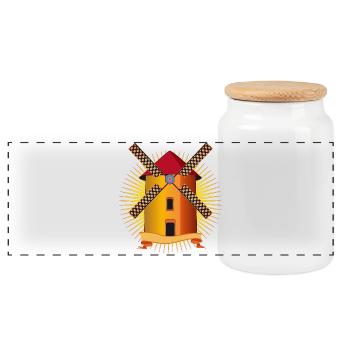 golden windmill with a shining background - Panoramic Cookie Jar with Wooden Lid - white - Front