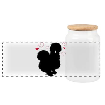Poule en soie - Boîte à biscuits avec couvercle en bois - blanc - Devant