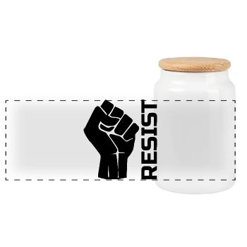 Resist with fist - in black - Panoramic Cookie Jar with Wooden Lid - white - Front