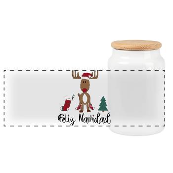 Weihnachten spanisch - Panorama Keksdose mit Holzdeckel - Weiß - Vorne
