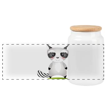 cute raccoon in comic style to love - Panoramic Cookie Jar with Wooden Lid - white - Front