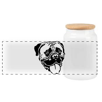 Bullmastiff head - Panoramic Cookie Jar with Wooden Lid - white - Front