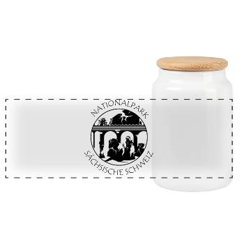 Nationalpark Sächsische Schweiz Bastei Symbol Logo - Panorama Keksdose mit Holzdeckel - Weiß - Vorne