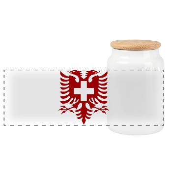 Albanien Schweiz Flagge - Panorama Keksdose mit Holzdeckel - Weiß - Vorne