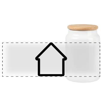 Minimales Hausumriss-Icon für Haus und Eigentum - Panorama Keksdose mit Holzdeckel - Weiß - Vorne