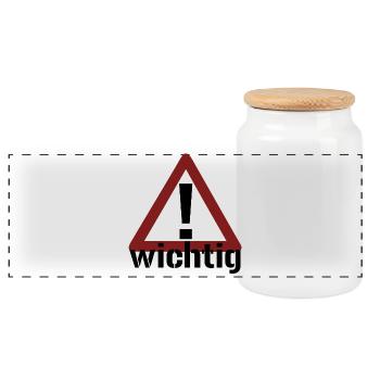 Achtung! Wichtig! - Panorama Keksdose mit Holzdeckel - Weiß - Vorne