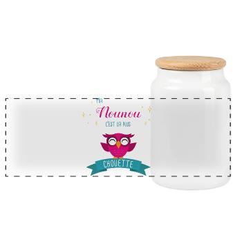 Design Hibou Mignon pour Nounou Super Chouette - Boîte à biscuits avec couvercle en bois - blanc - Devant