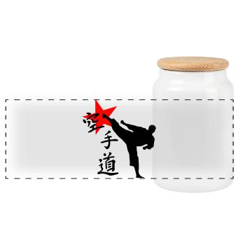 Karate Kick Yokogeri - Panorama Keksdose mit Holzdeckel - Weiß - Vorne