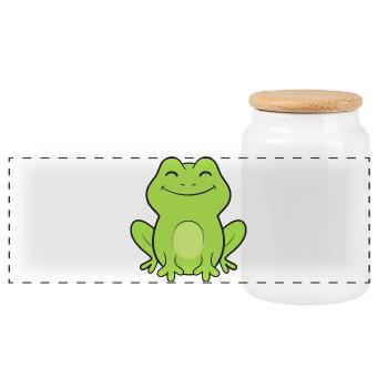 Frog Frogs - Panoramic Cookie Jar with Wooden Lid - white - Front