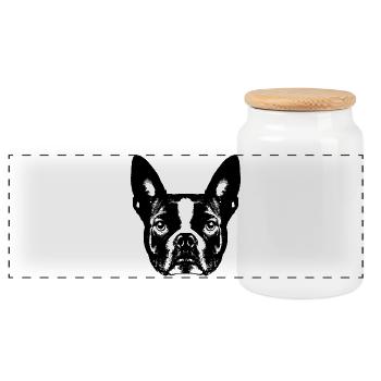 Boston Terrier / Portrait / Gesicht - Panorama Keksdose mit Holzdeckel - Weiß - Vorne