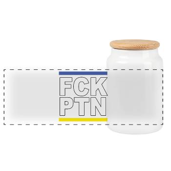 FCK PTN - Panoramic Cookie Jar with Wooden Lid - white - Front
