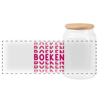 Books in pink gradient - Panoramic Cookie Jar with Wooden Lid - white - Front
