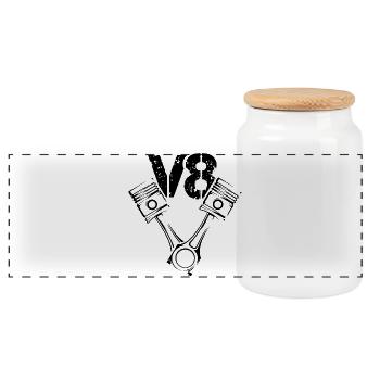 kolben Motor Illustration V8 Symbol icon Logo - Panorama Keksdose mit Holzdeckel - Weiß - Vorne