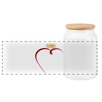 delicate red ribbon of love in heart shape with crown - Panoramic Cookie Jar with Wooden Lid - white - Front