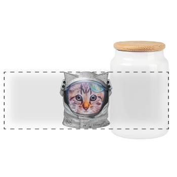 Katze im Weltraum - Panorama Keksdose mit Holzdeckel - Weiß - Vorne