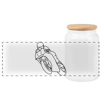 Wheelie at Motorbike Race - dark - Panoramic Cookie Jar with Wooden Lid - white - Front