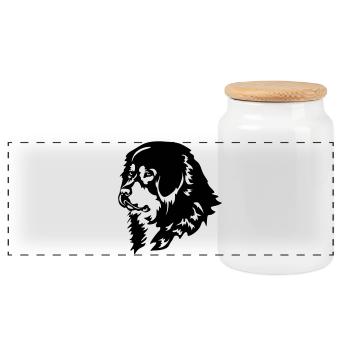 Tête de chien tibétain - Boîte à biscuits avec couvercle en bois - blanc - Devant