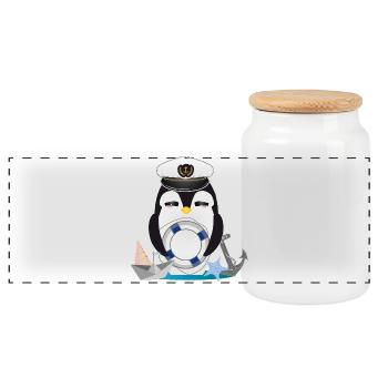 niedlicher Pinguin als Kapitän im Marine Look - Panorama Keksdose mit Holzdeckel - Weiß - Vorne