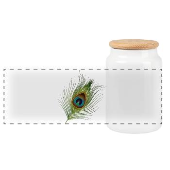 hand-drawn peacock feather - Panoramic Cookie Jar with Wooden Lid - white - Front